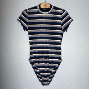 🔴 3/$15! NWT Francesca's Striped Short Sleeve Bodysuit